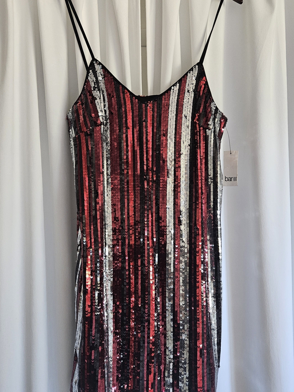 Bar III Red, Black & Silver Sequin Mini Slip Party Dress